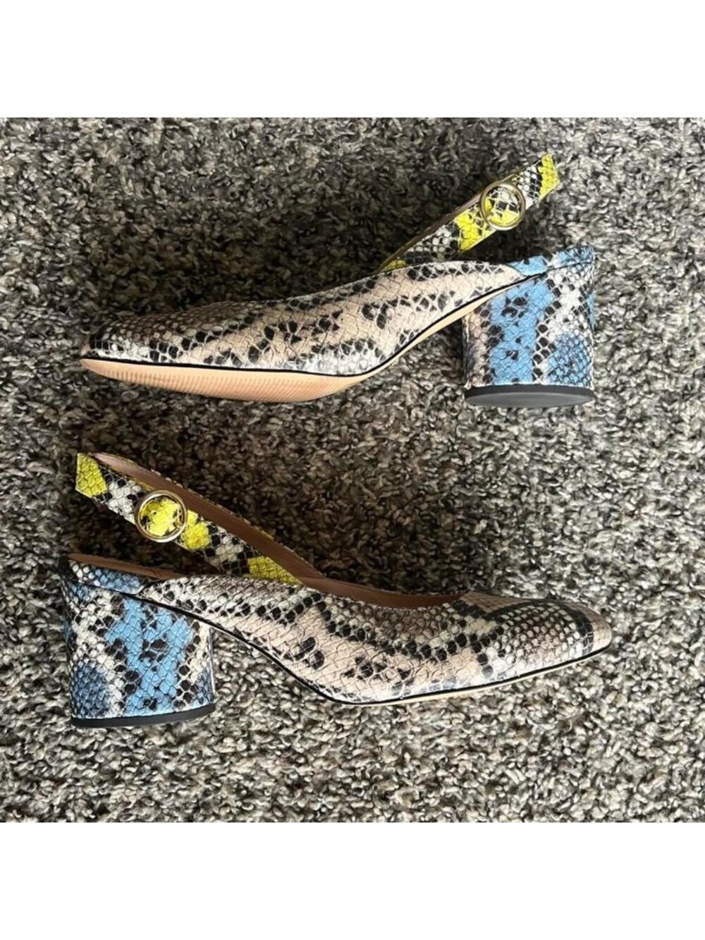 J.Crew Slingback Leather Snake Print Block Heels Size 8 Boho Western Indie - Picture 2 of 8